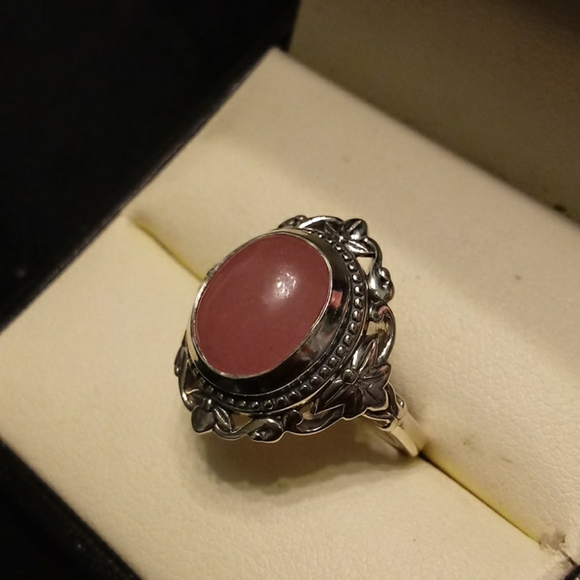 Vintage 6.00ctw Genuine Pink Jade 925 Sterling - Picture 4 of 8